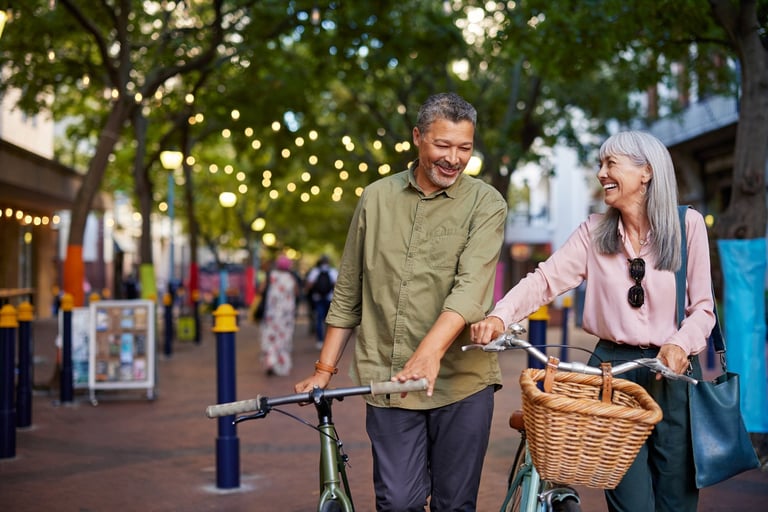 Active senior couple with bicycles